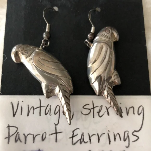 Sterling silver parrot earrings - Picture 2 of 3